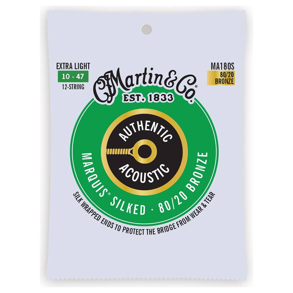 Acoustic Guitar Strings – Martin MA180S – 12 String – Authentic Acoustic Marquis Silked – 80/20 Bronze – Extra Light – 10-47 1