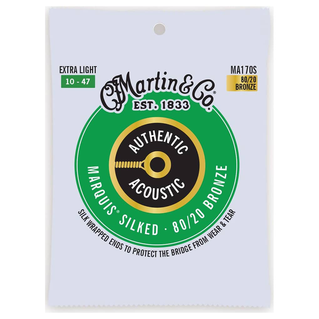 Acoustic Guitar Strings – Martin MA170S – Authentic Acoustic Marquis Silked – 80/20 Bronze – Extra Light – 10-47 1