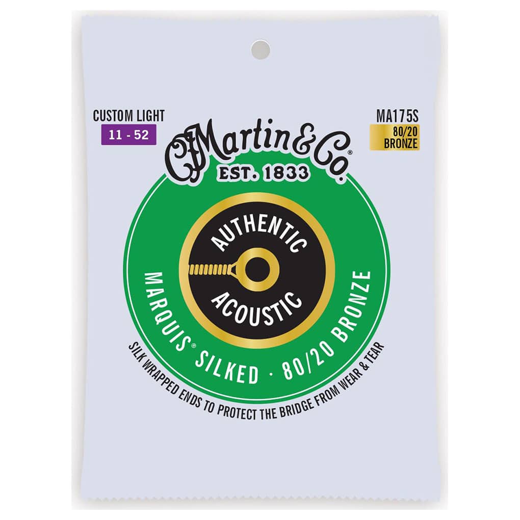 Acoustic Guitar Strings – Martin MA175S – Authentic Acoustic Marquis Silked – 80/20 Bronze – Custom Light – 11-52 1