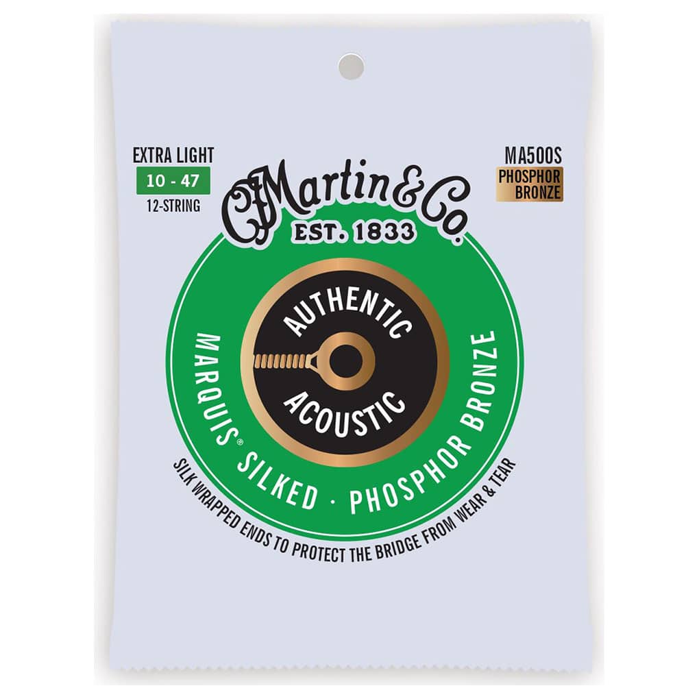 Acoustic Guitar Strings – Martin MA500S – 12 String – Authentic Acoustic Marquis Silked – Phosphor Bronze – Extra Light – 10-47 1