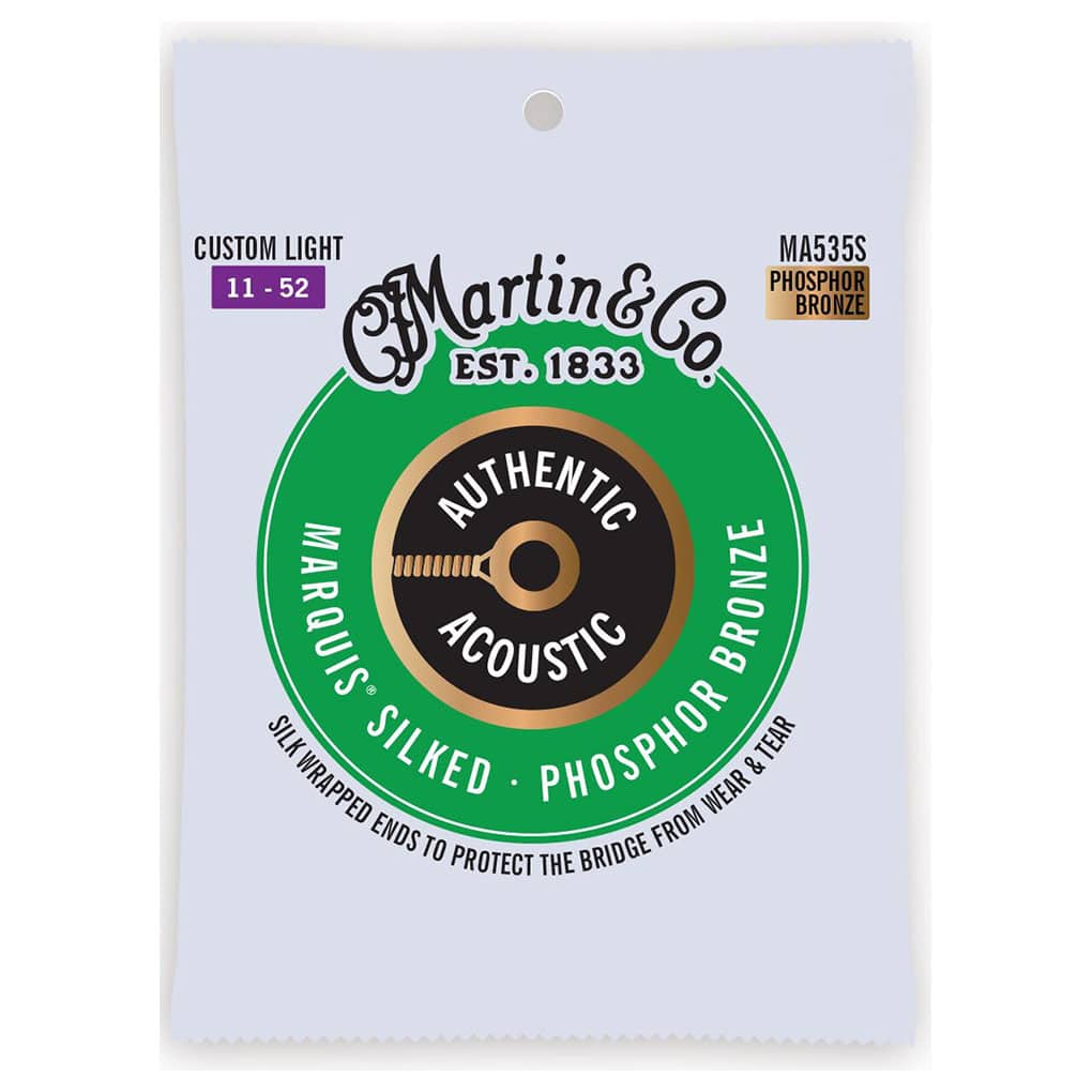 Acoustic Guitar Strings – Martin MA535S – Authentic Acoustic Marquis Silked – Phosphor Bronze – Custom Light – 11-52 1