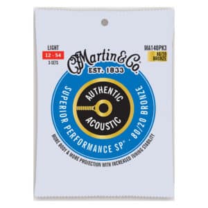 Acoustic Guitar Strings - Martin MA140PK3 - Authentic Acoustic Superior Performance SP - 80/20 Bronze - Light - 12-54 - 3 Pack