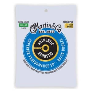 Acoustic Guitar Strings - Martin MA170PK3 - Authentic Acoustic Superior Performance SP - 80/20 Bronze - Extra Light - 10-47 - 3 Pack
