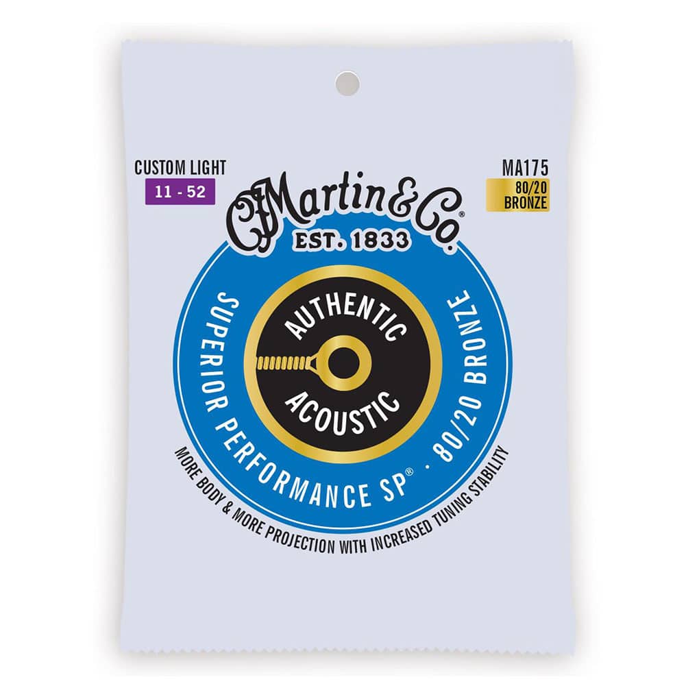 Acoustic Guitar Strings – Martin MA175 – Authentic Acoustic Superior Performance SP – 80/20 Bronze – Custom Light – 11-52 1