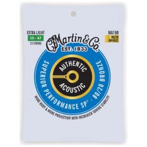 Acoustic Guitar Strings - Martin MA180 - 12 String - Authentic Acoustic Superior Performance SP - 80/20 Bronze - Extra Light - 10-47