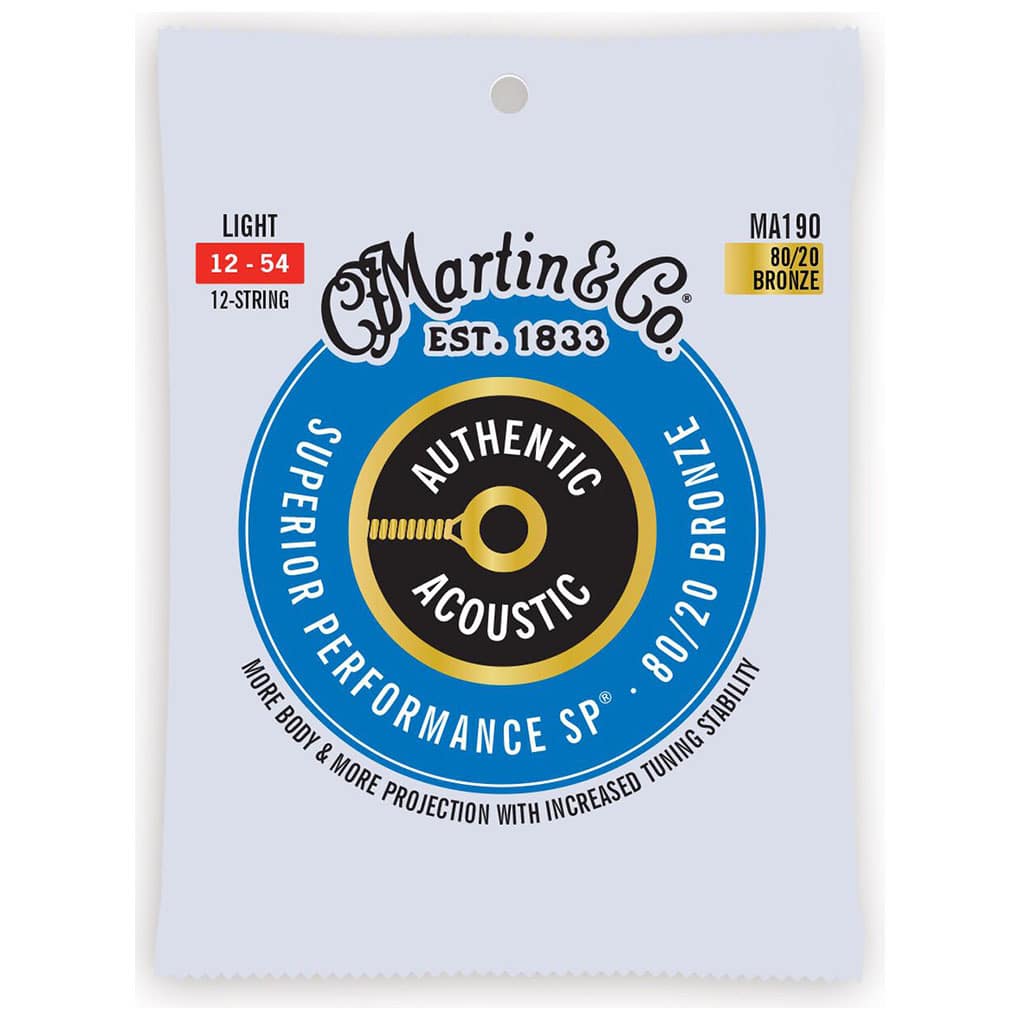 Acoustic Guitar Strings – Martin MA190 – 12 String – Authentic Acoustic Superior Performance SP – 80/20 Bronze – Light – 12-54 1