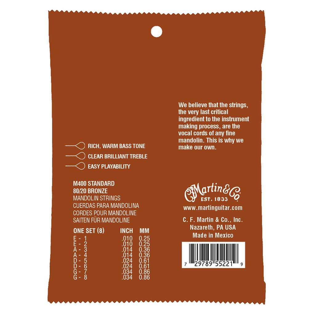 Mandolin Strings – Martin M400 – 80/20 Bronze – Standard Light – 10-34 – Loop End 2