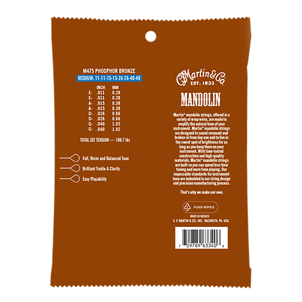 Mandolin Strings – Martin M475 – Phosphor Bronze – Medium – 11-40 – Loop End 2