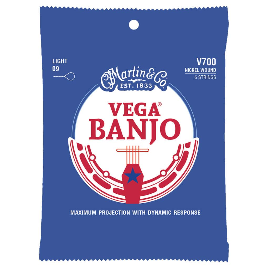 Vega Banjo Strings – Martin V700 – 5-String Banjo – Nickel Wound – Light – 9-20 – Loop End 1