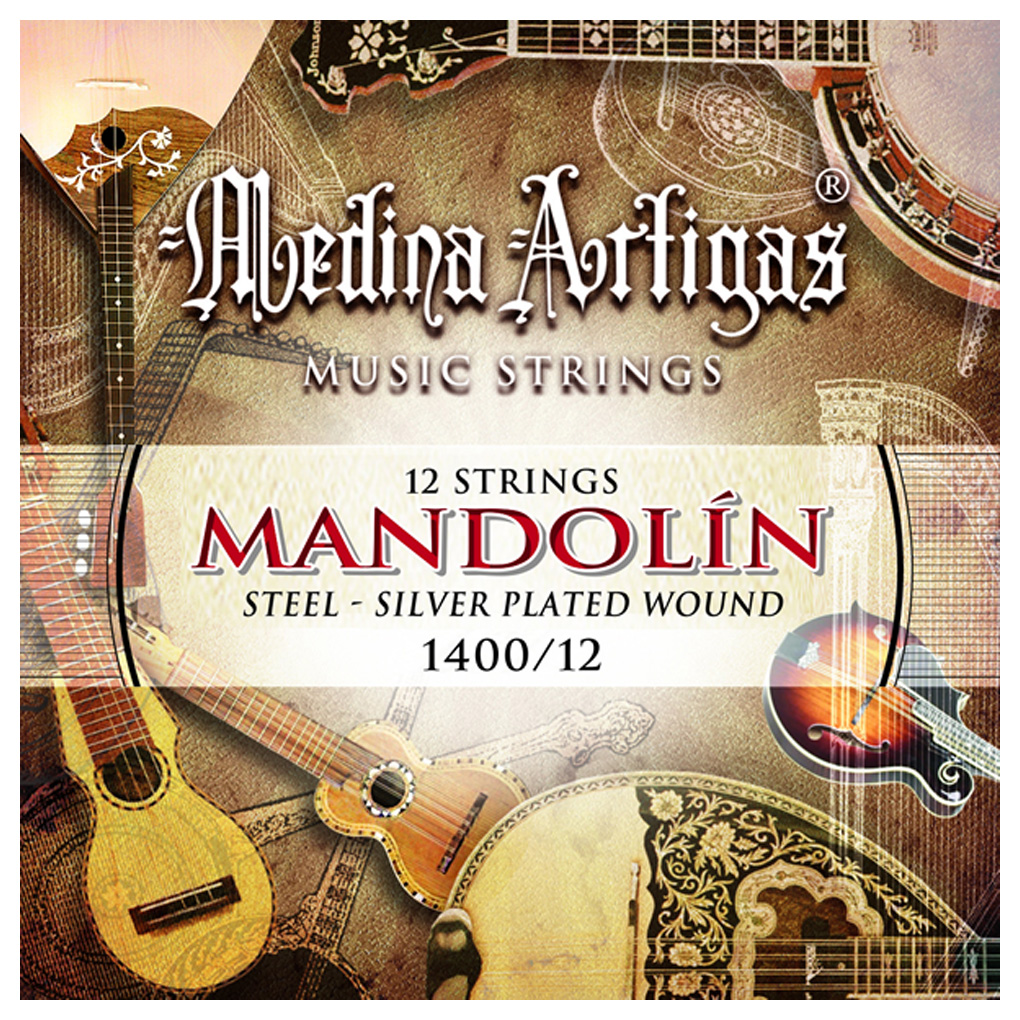 Mandolin Strings – Medina Artigas – 1400-12 – Medium Tension – Steel & Silverplated Wound – Loop End – 12 String 1
