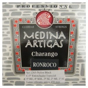 Medina Artigas Ronroco Strings – 1265 – Argentinian DGBEB Tuning – Black Nylon with Special Wound 3rd – 450mm Scale 1
