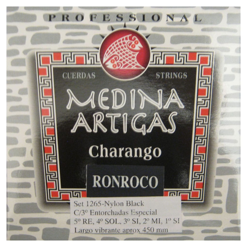 Medina Artigas Ronroco Strings – 1265 – Argentinian DGBEB Tuning – Black Nylon with Special Wound 3rd – 450mm Scale 1