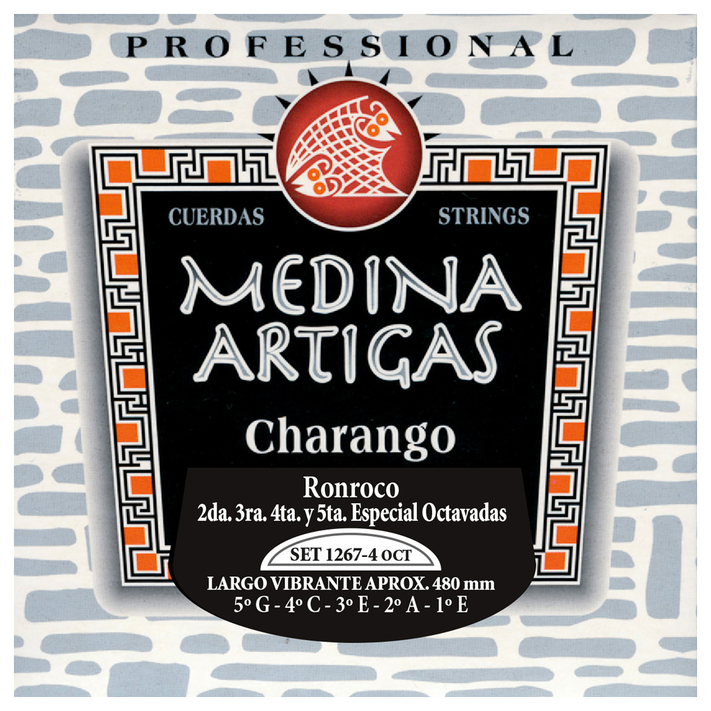 Medina Artigas Ronroco Strings – 1267-4OCT- Bolivian GCEAE Tuning – Clear Nylon with Special Wound 2nd, 3rd, 4th & 5th – 480mm Scale 1