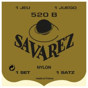 Classical Guitar Strings - Savarez 520B - White Card - Rectified Nylon - Silver Plated Copper - Low Tension