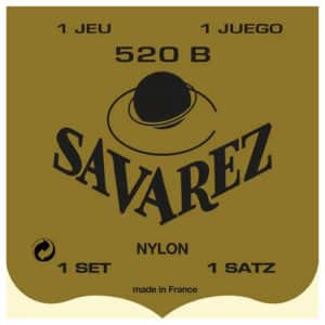 Classical Guitar Strings – Savarez 520B – White Card – Rectified Nylon – Silver Plated Copper – Low Tension 1