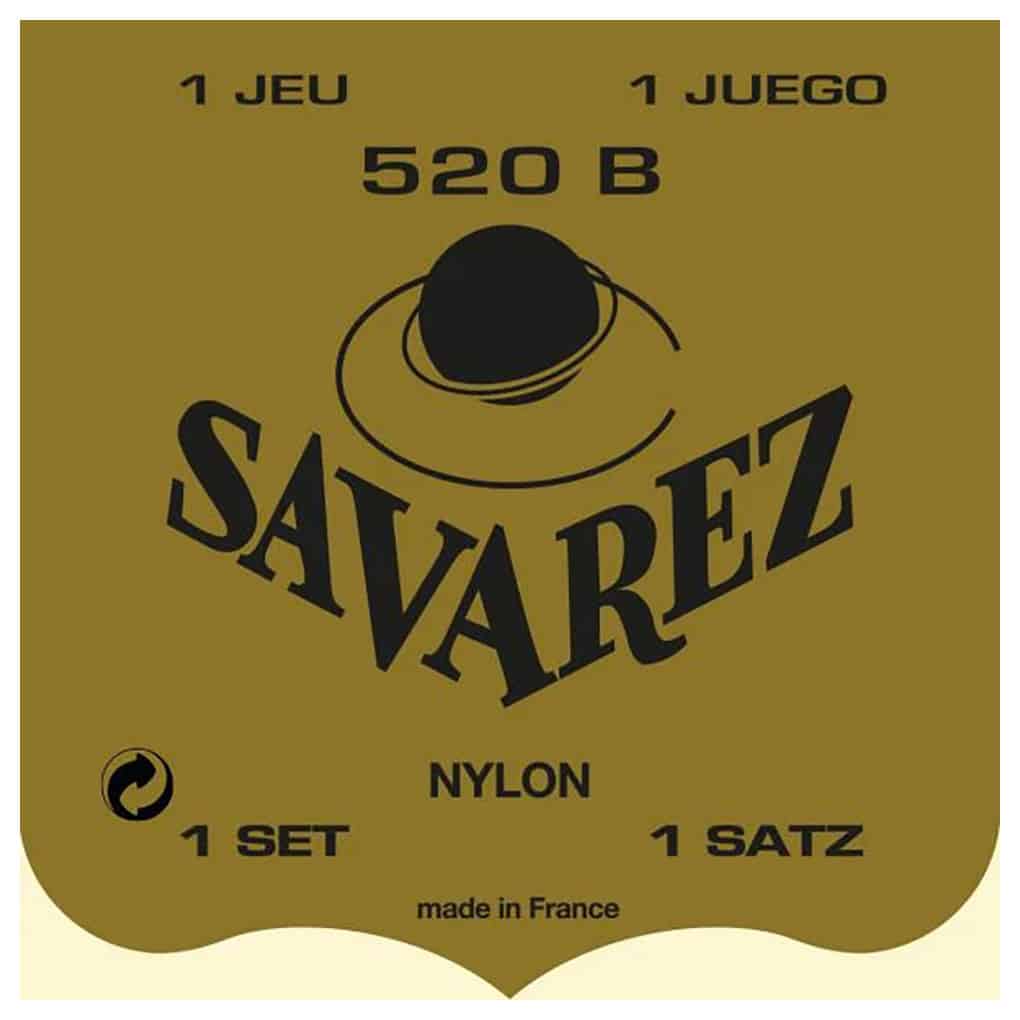 Classical Guitar Strings – Savarez 520B – White Card – Rectified Nylon – Silver Plated Copper – Low Tension 1
