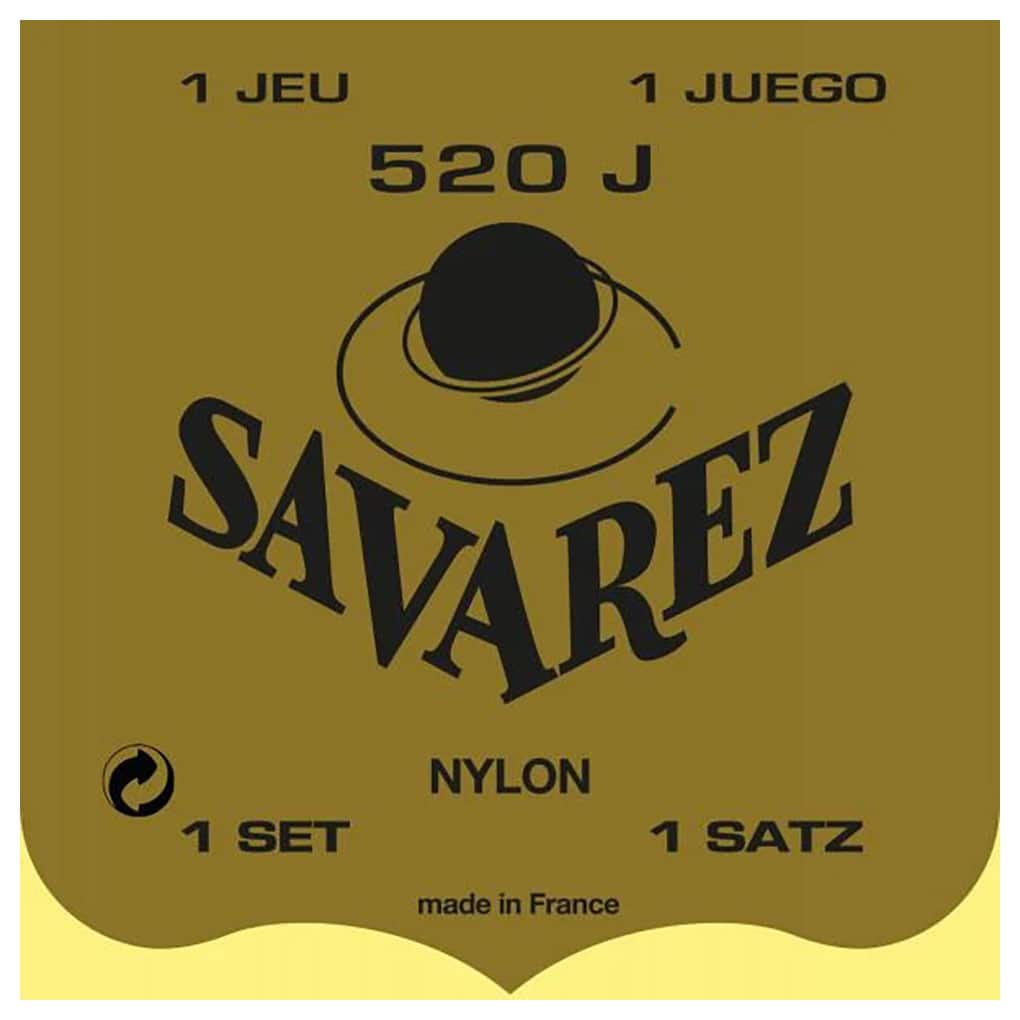 Classical Guitar Strings – Savarez 520J – Yellow Card – Rectified Nylon – Silver Plated Copper – High Tension 1